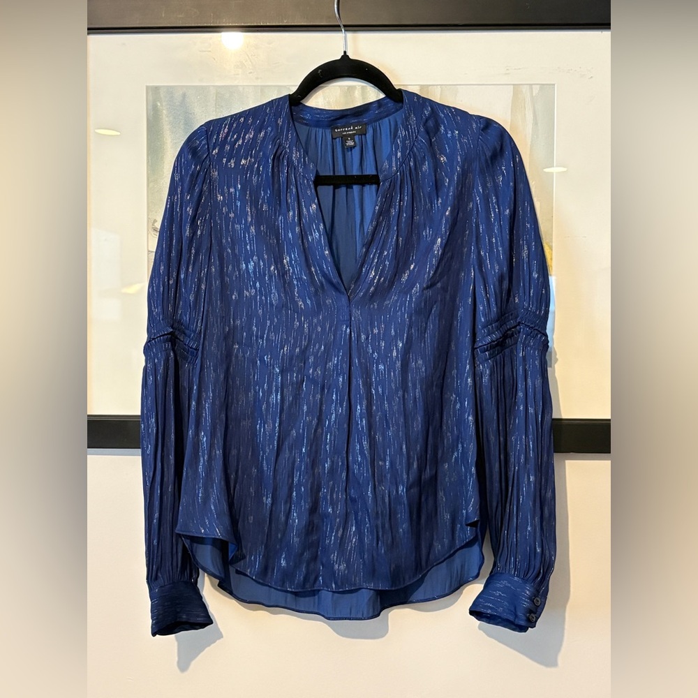 Anthropologie Current Air Long Sleeve Metallic Split Neck Top